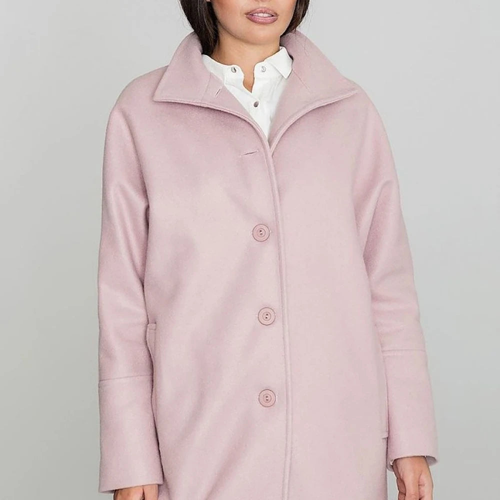 Women's Kimono Coat Stand-Up Collar Button Details