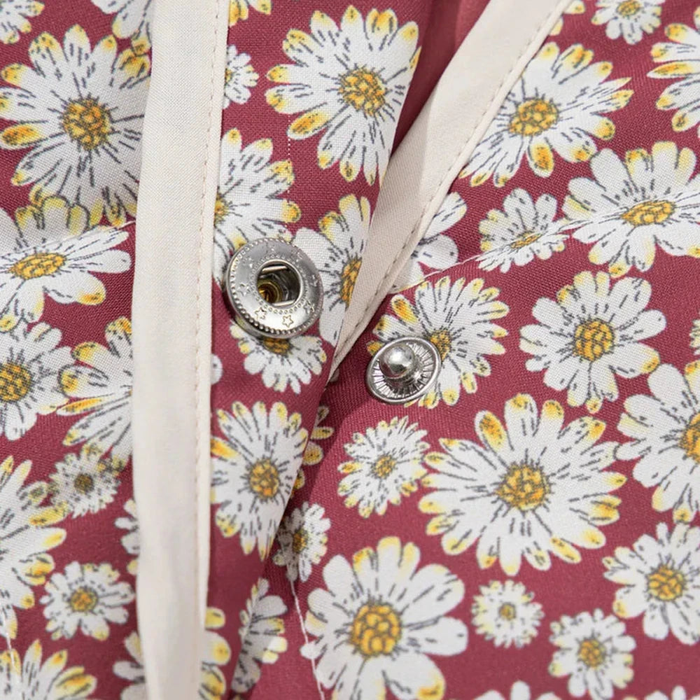 Floral Mock Neck Coat with Pockets