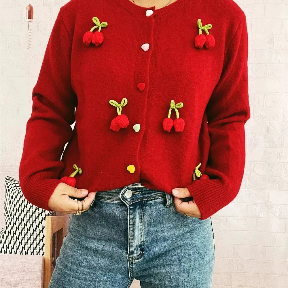 Flower Button Up Long Sleeve Cardigan