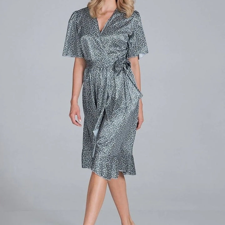 Satin Envelope Midi Dress | Flared Bottom