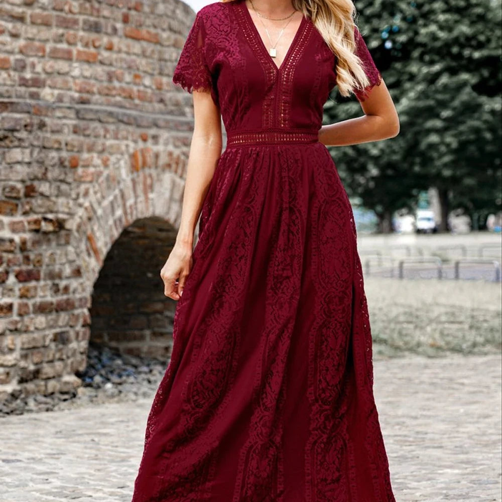 Scalloped Lace V-Neck Maxi Dress
