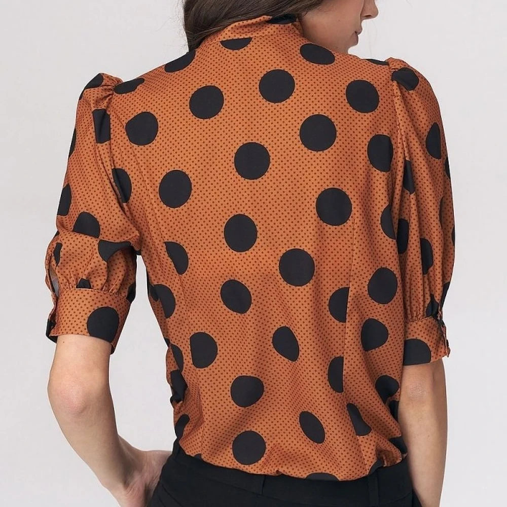 Brown Viscose Blouse with Tie Neck