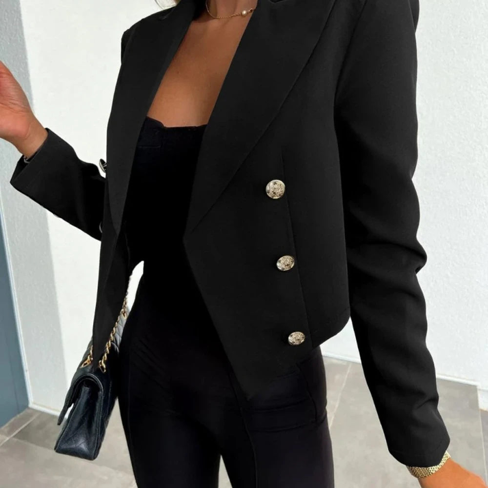 Plus Size Lapel Collar Long Sleeve Blazer