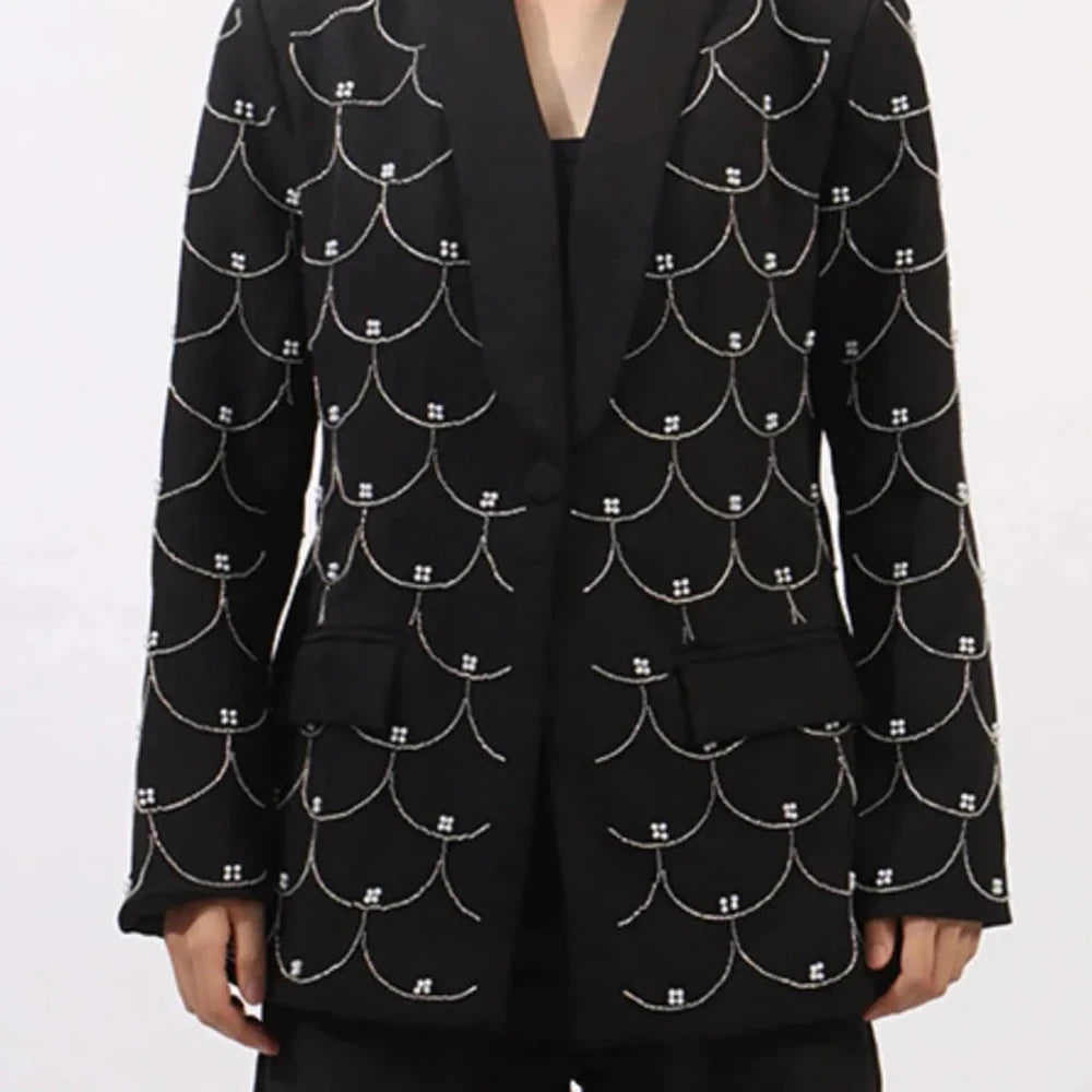 Pearl Detail Long Sleeve Blazer