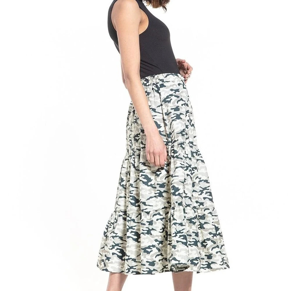 Floral Print Cotton Midi Skirt