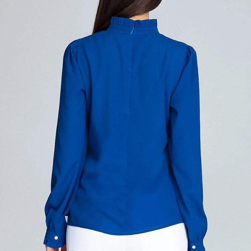 Pleated Sleeve Frill Blouse - Long Sleeve Top
