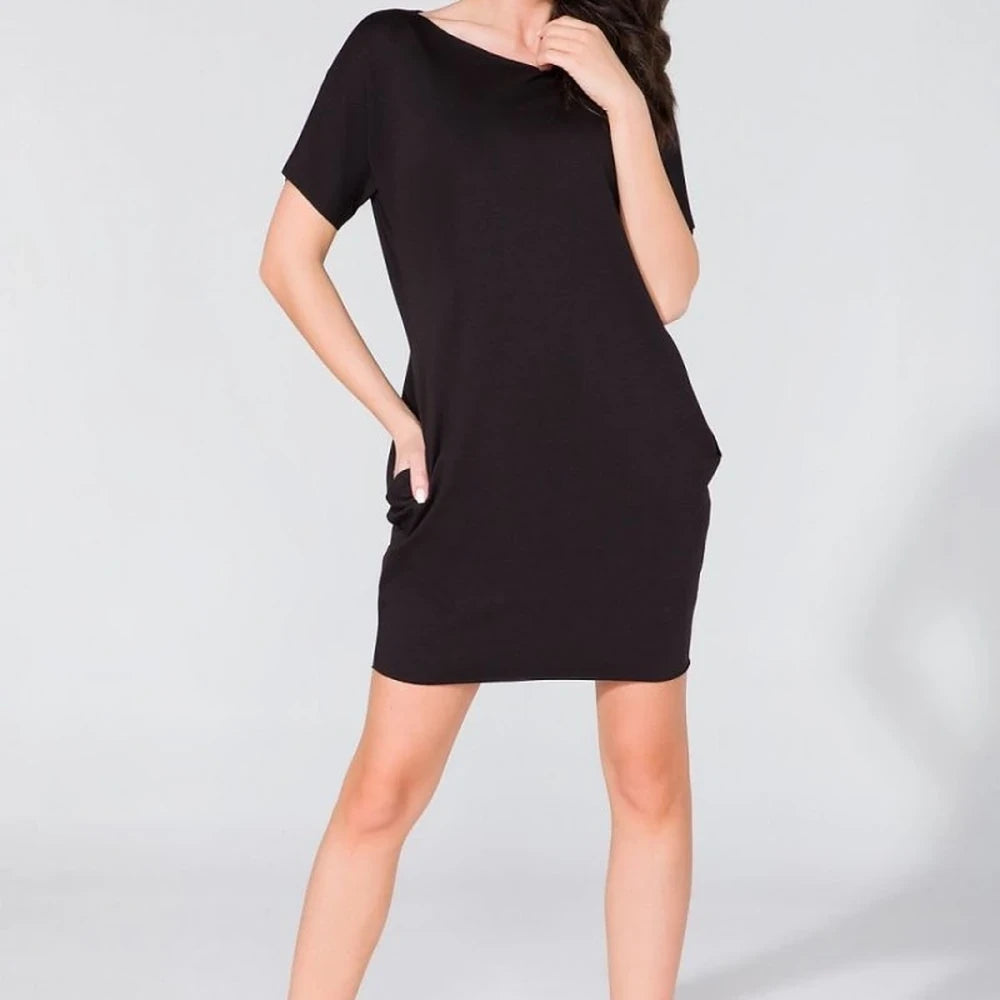 Cotton Blend Wide Cut Dress with Pockets