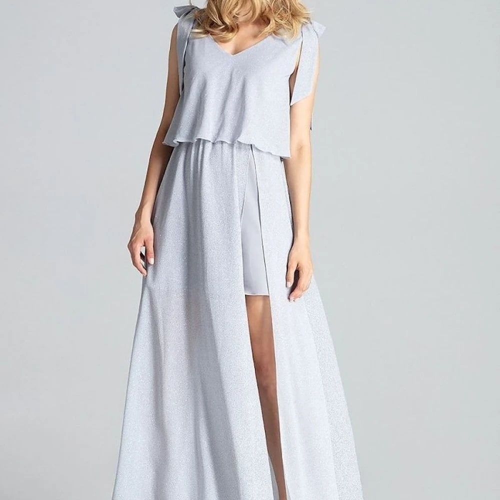 Navy Blue Sleeveless Maxi Dress with Slit