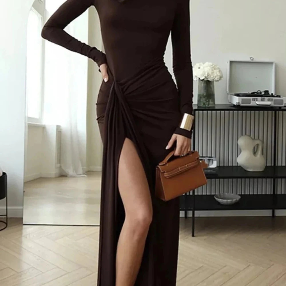 Turtleneck Slit Maxi Dress