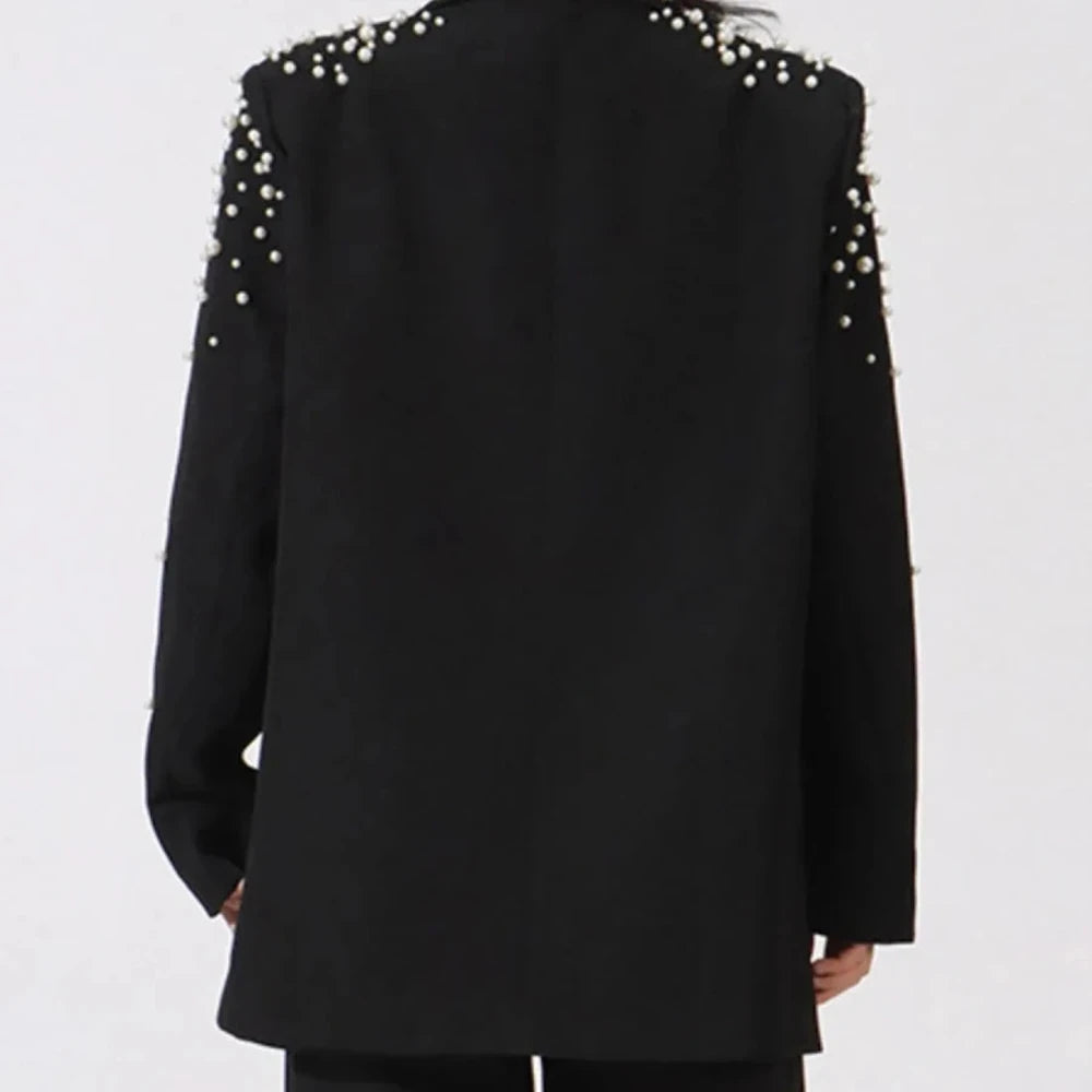 Pearl Embellished Double-Breasted Blazer