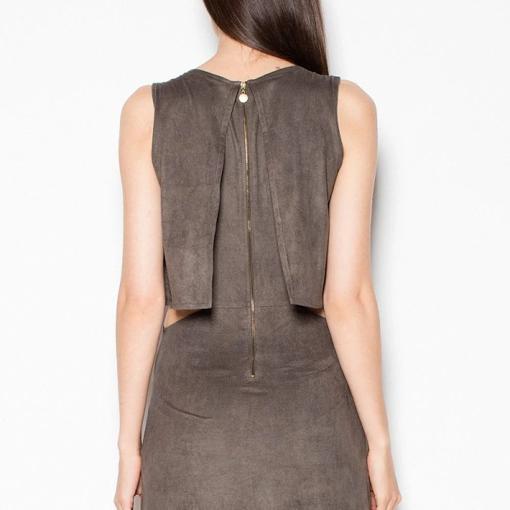 Suede-Like Day Dress with Cut-Outs