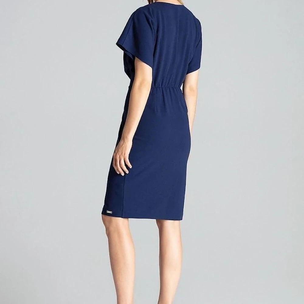 Navy Blue Midi Dress with Kimono Sleeves