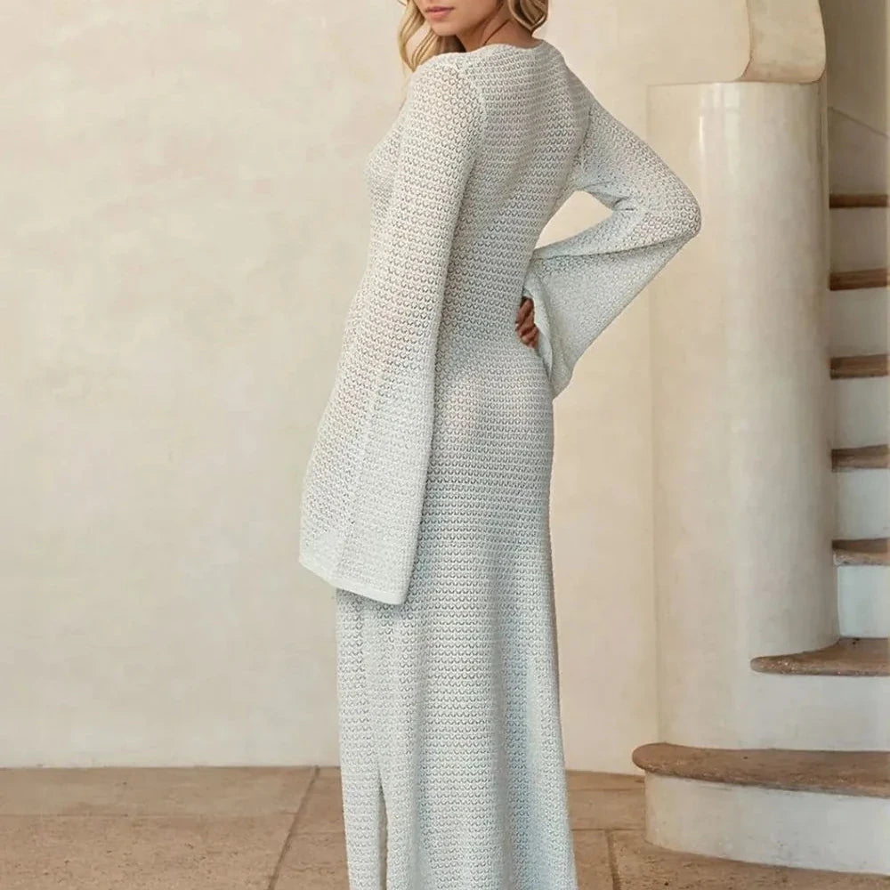 Sheer Flare Sleeve Cover-Up Dress