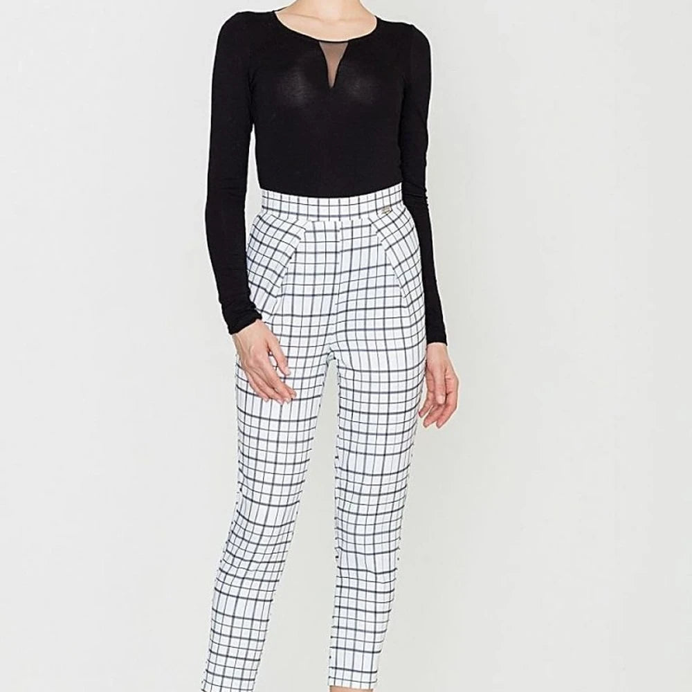 Retro Check Trousers with High Waist