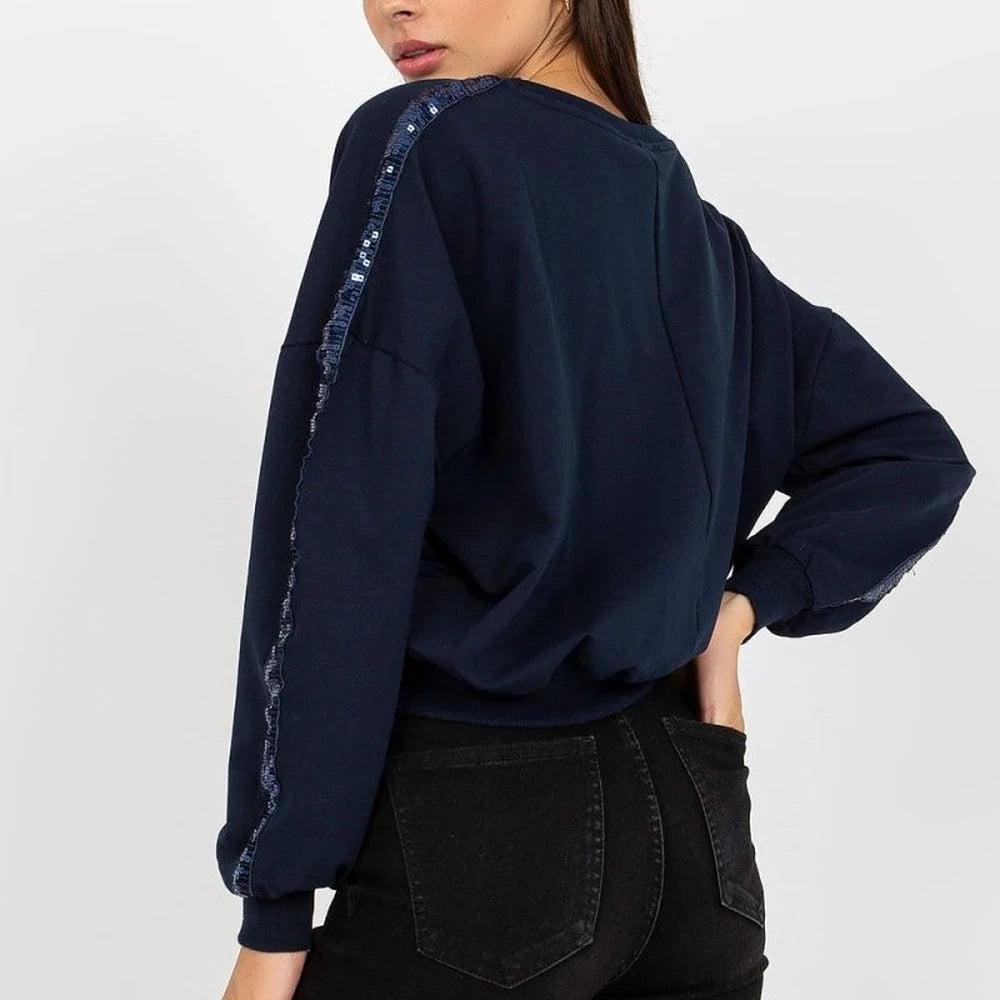 Sequined Sleeve Sweatshirt with Round Neck