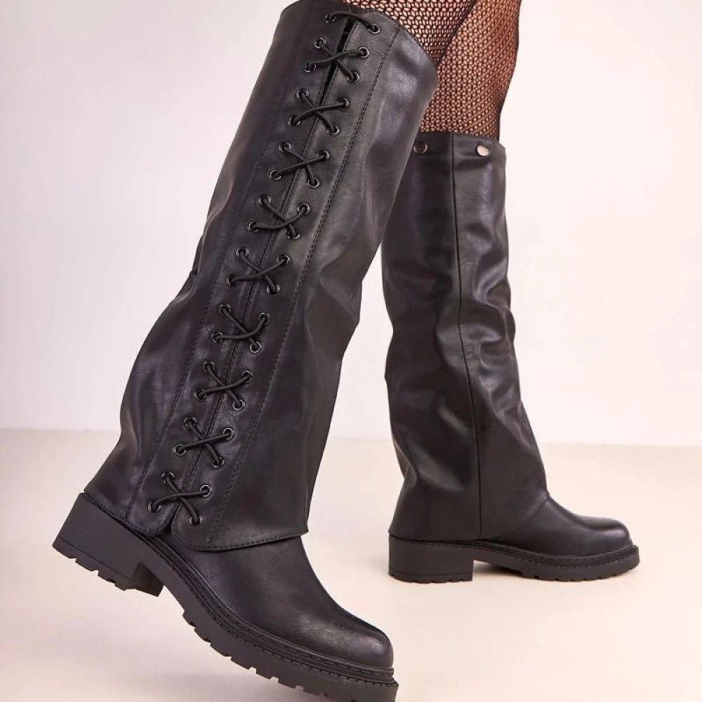 Black Thigh-High Boots with Detachable Layer