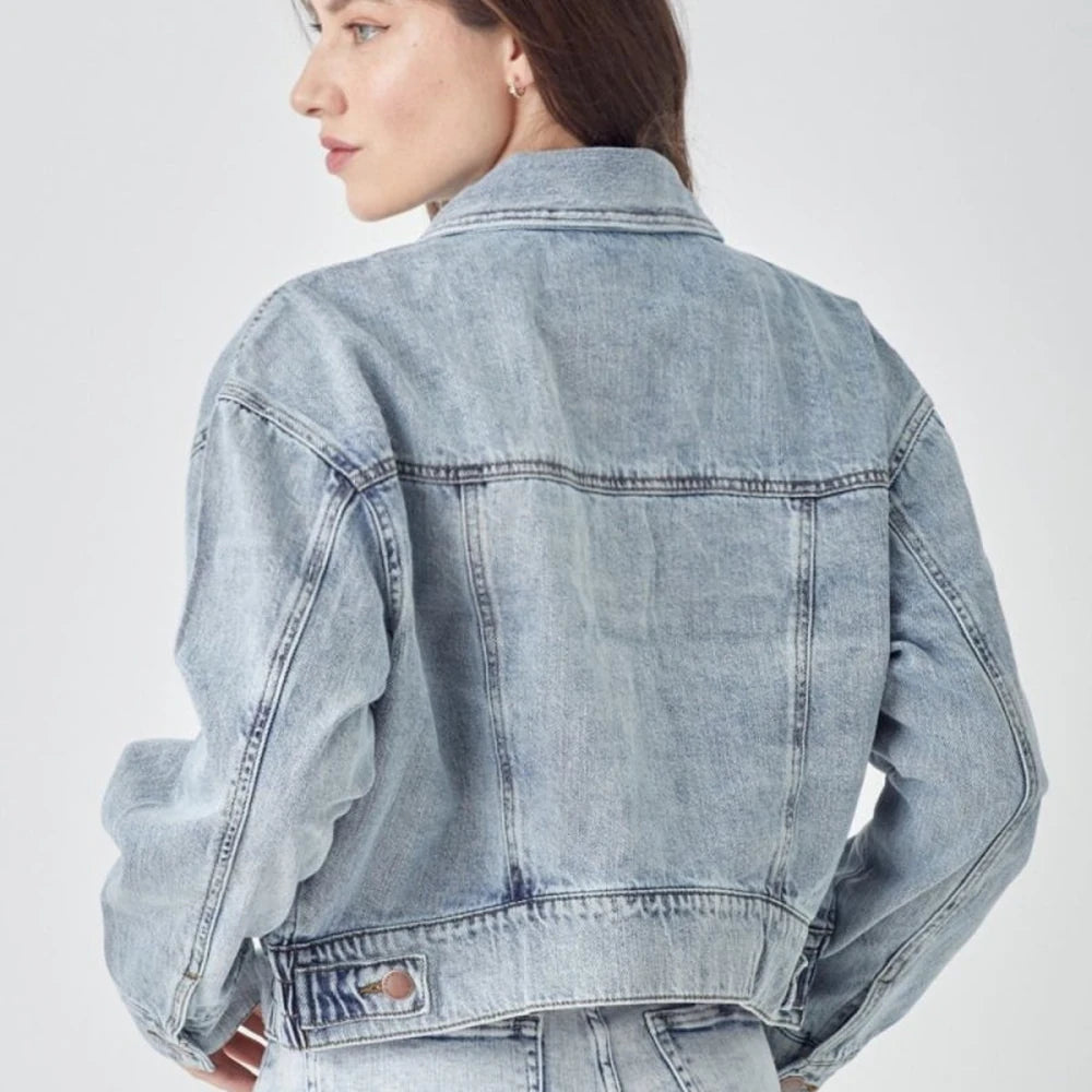 Button Down Cropped Denim Jacket