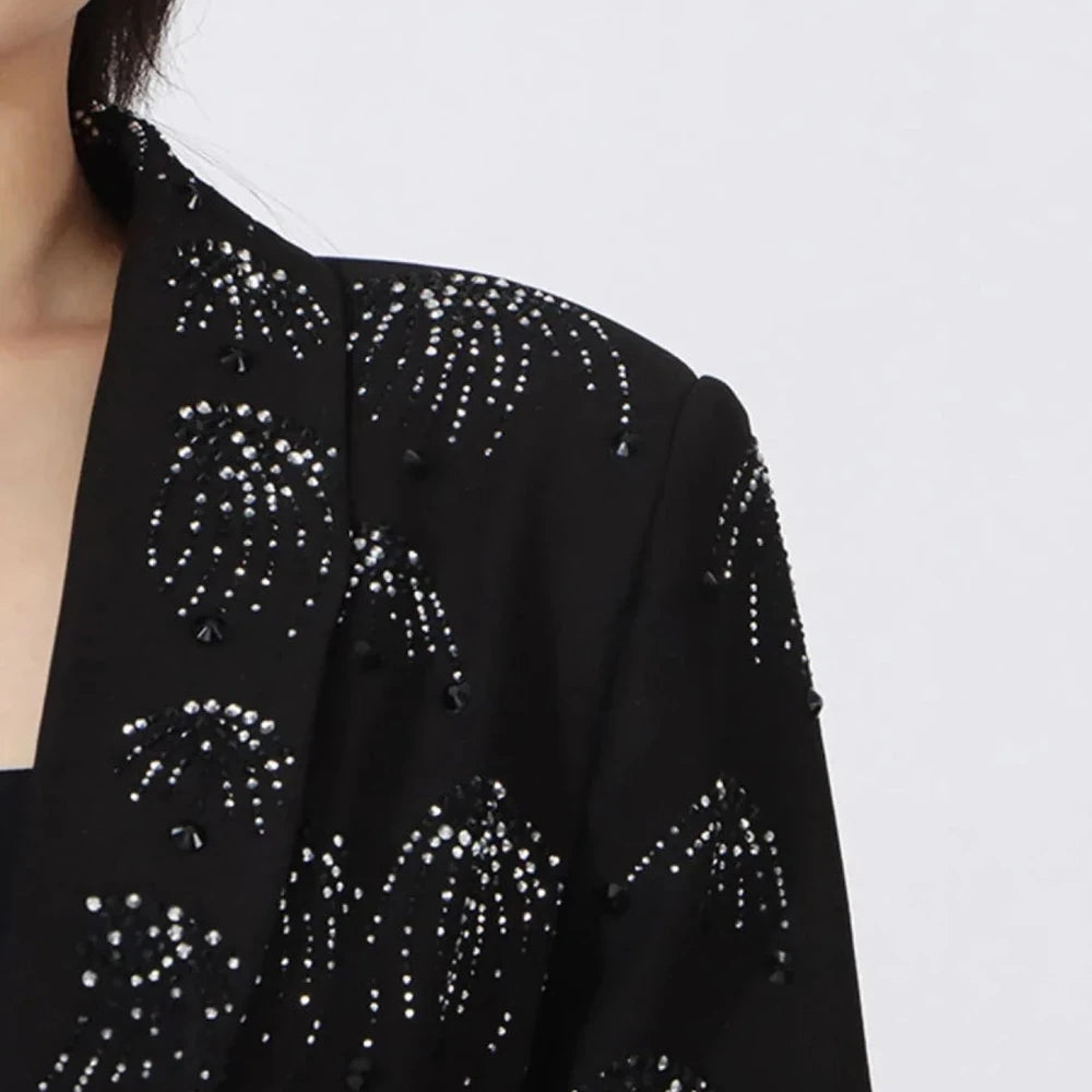 Rhinestone Button Down Long Sleeve Blazer
