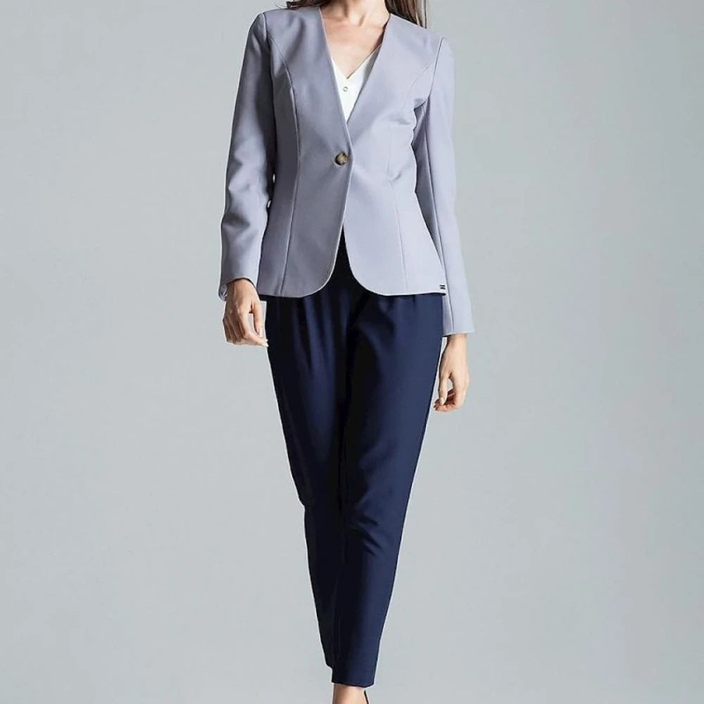 Patterned One-Button Jacket with No Lapels