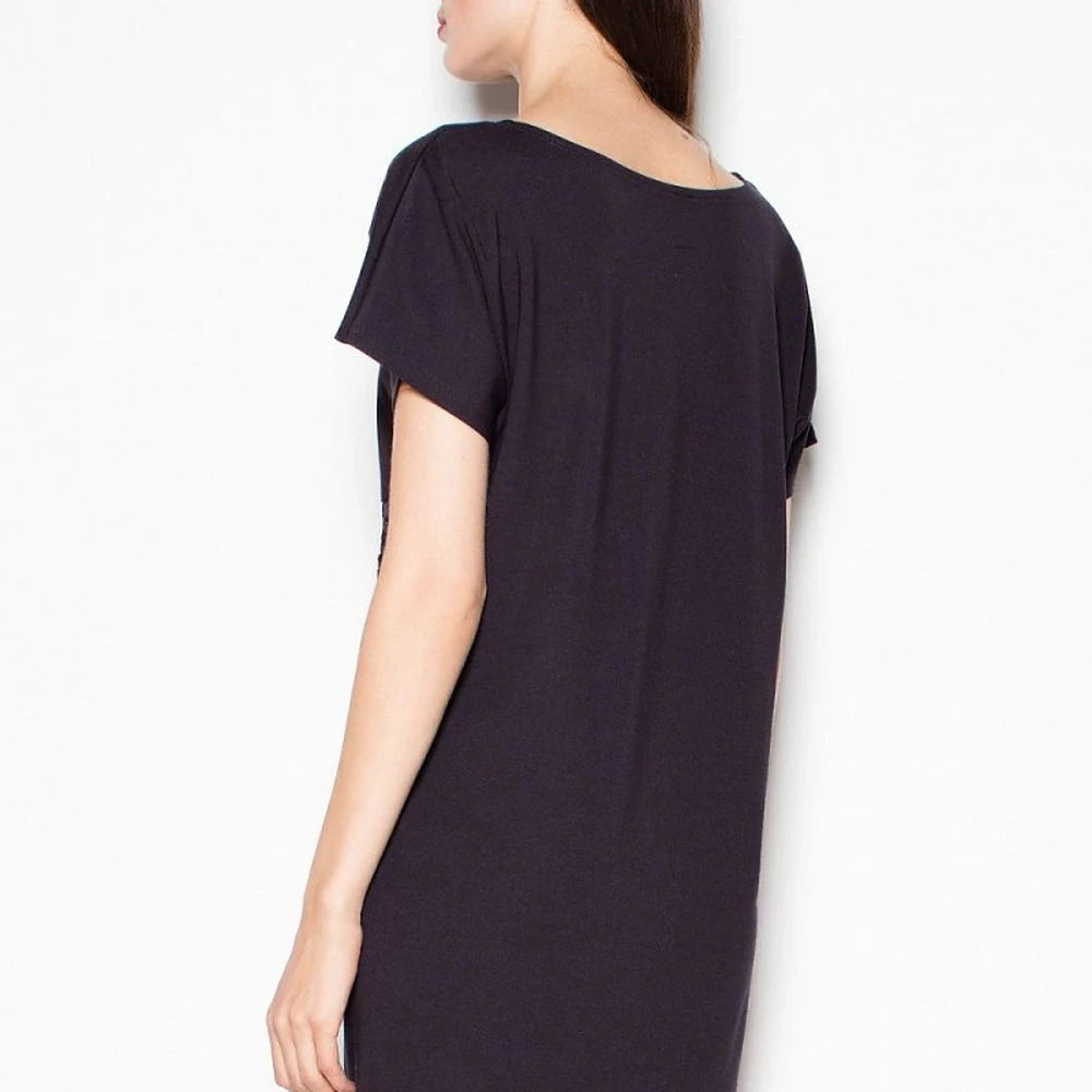 Beige Short Sleeve Dress with Waist Stripes
