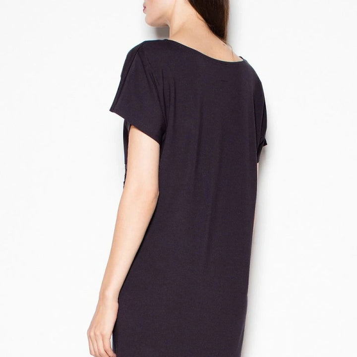 Beige Short Sleeve Dress with Waist Stripes