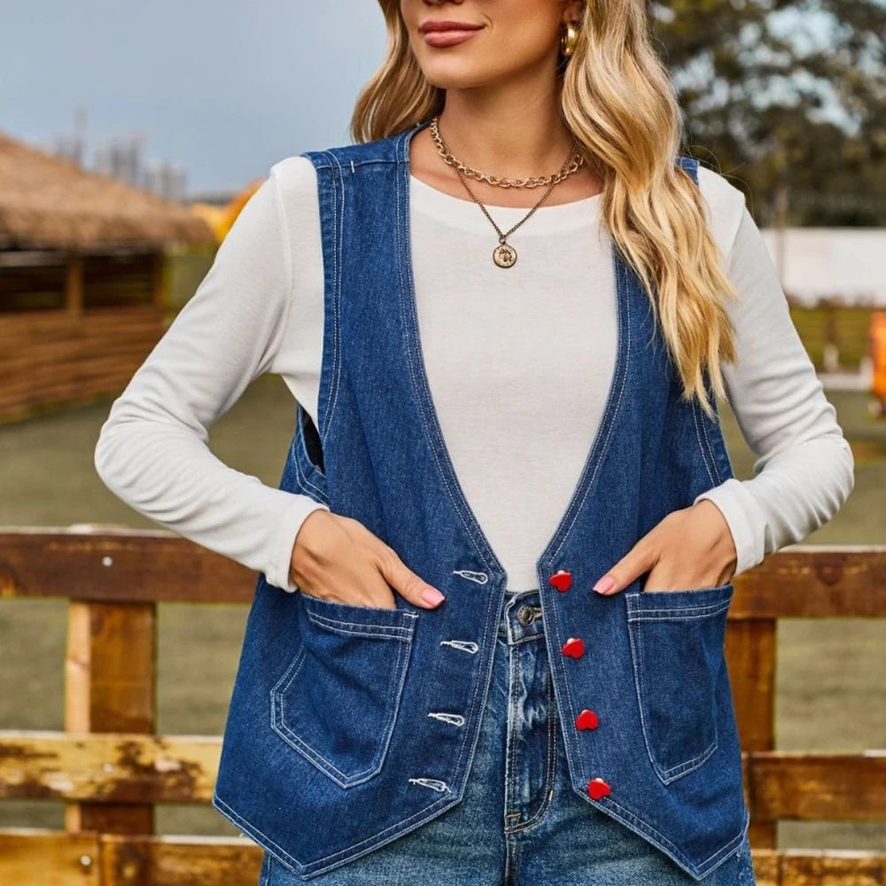 Sleeveless Button Up Denim Jacket