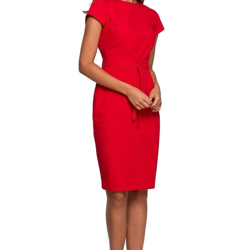 Bodycon Wrap Dress with Belt - Red
