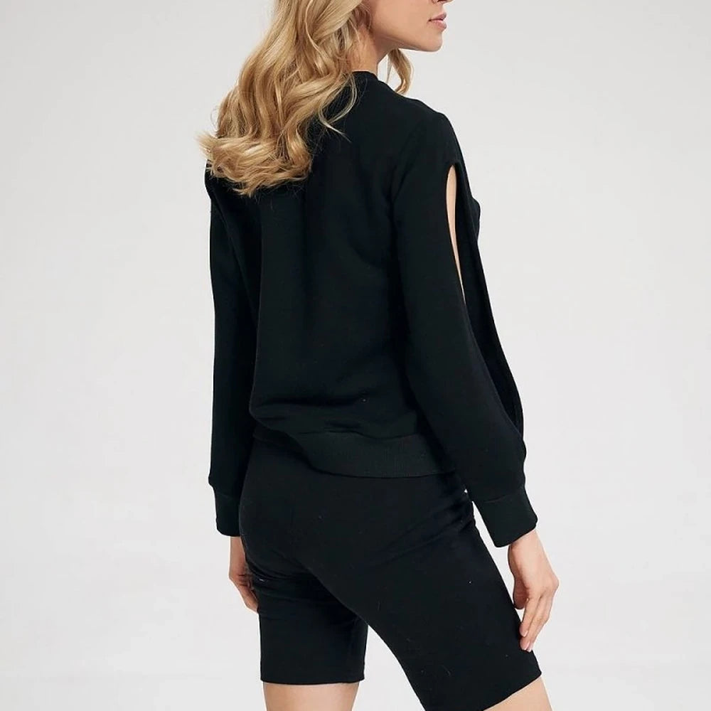 Cotton Sweatshirt Ribbed Cuffs Long Sleeve