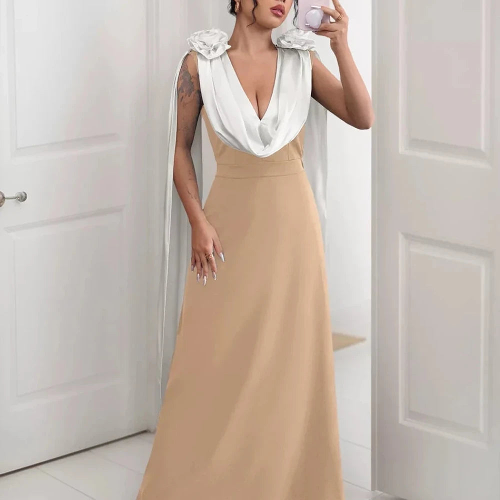 Floral Applique Two Tone Maxi Dress