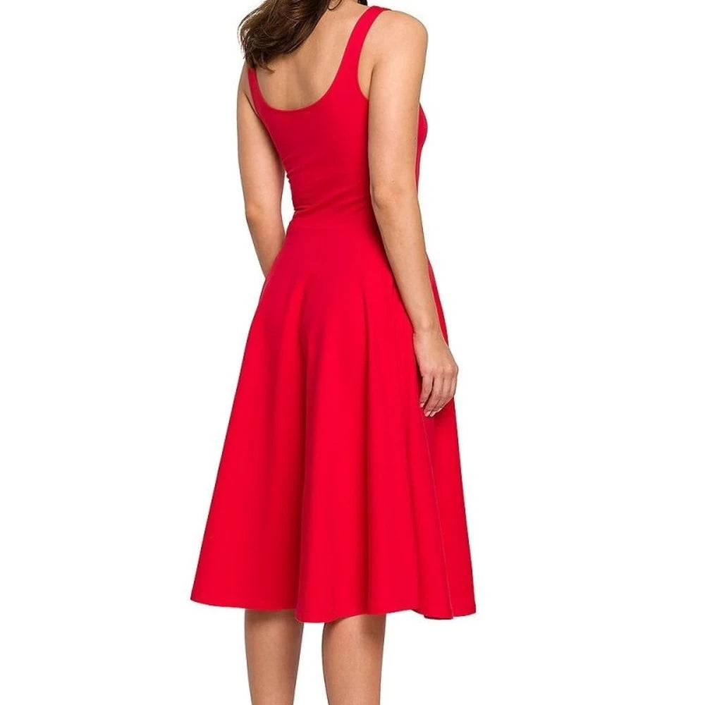 Cotton Dress Thin Straps Flared Bottom Pockets