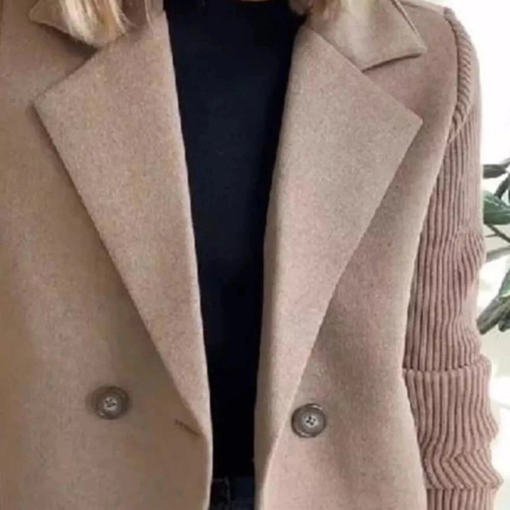 Lined Double-Breasted Knit Sleeve Outerwear