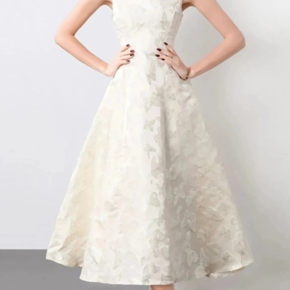 Butterfly Print A-Line Midi Dress