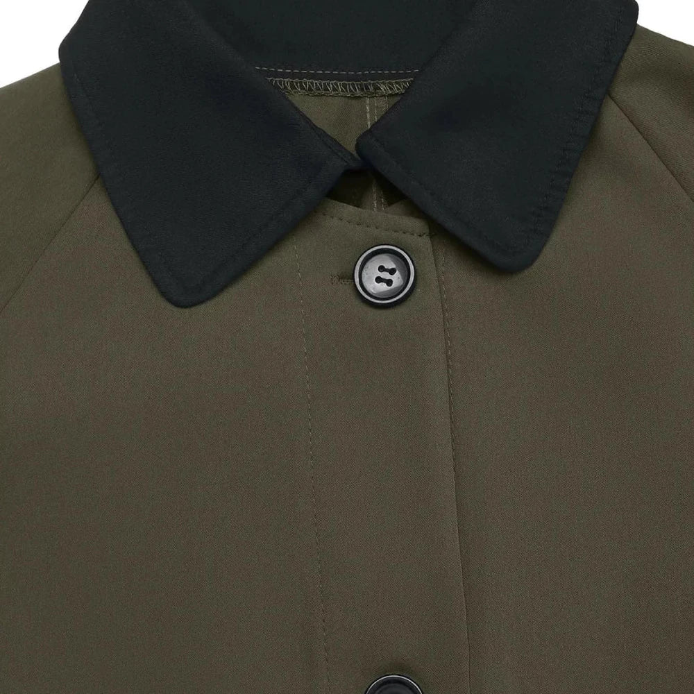 Contrast Collar Button Up Coat