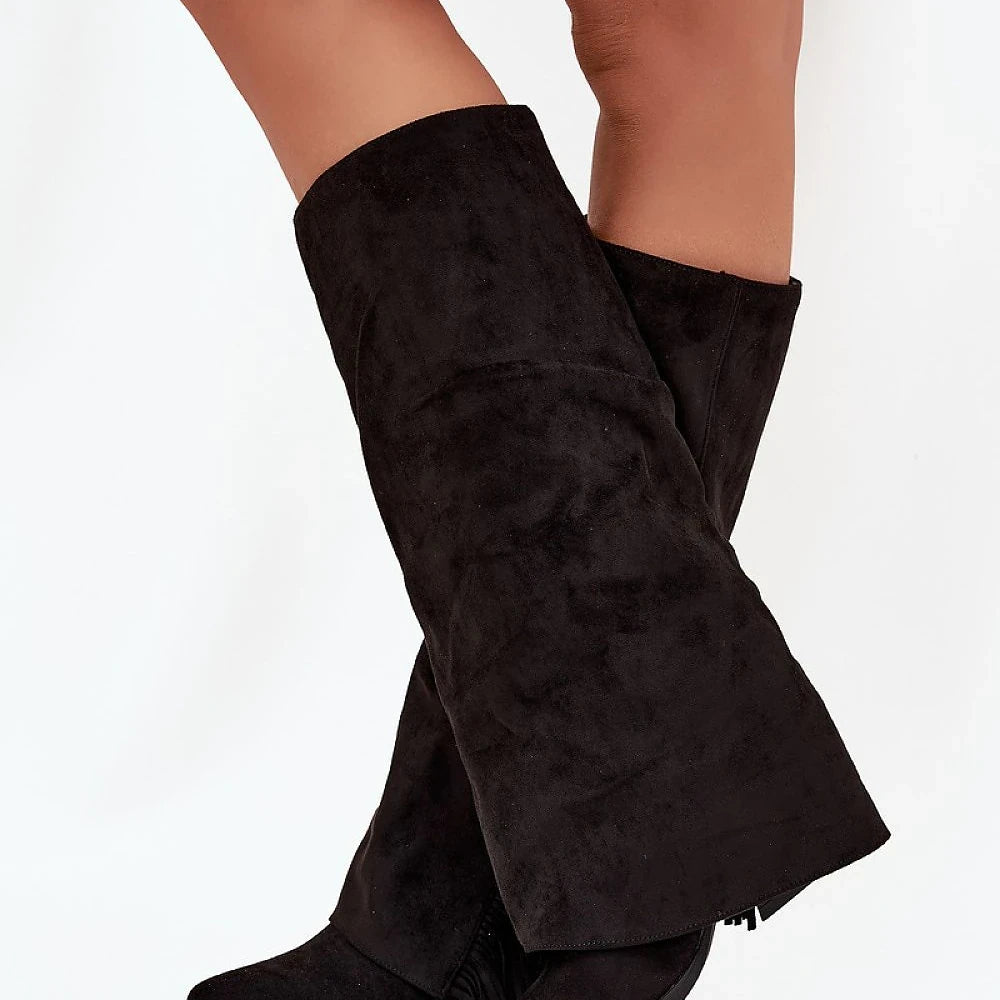 Eco-Suede Cowboy Boots with Chunky Heel