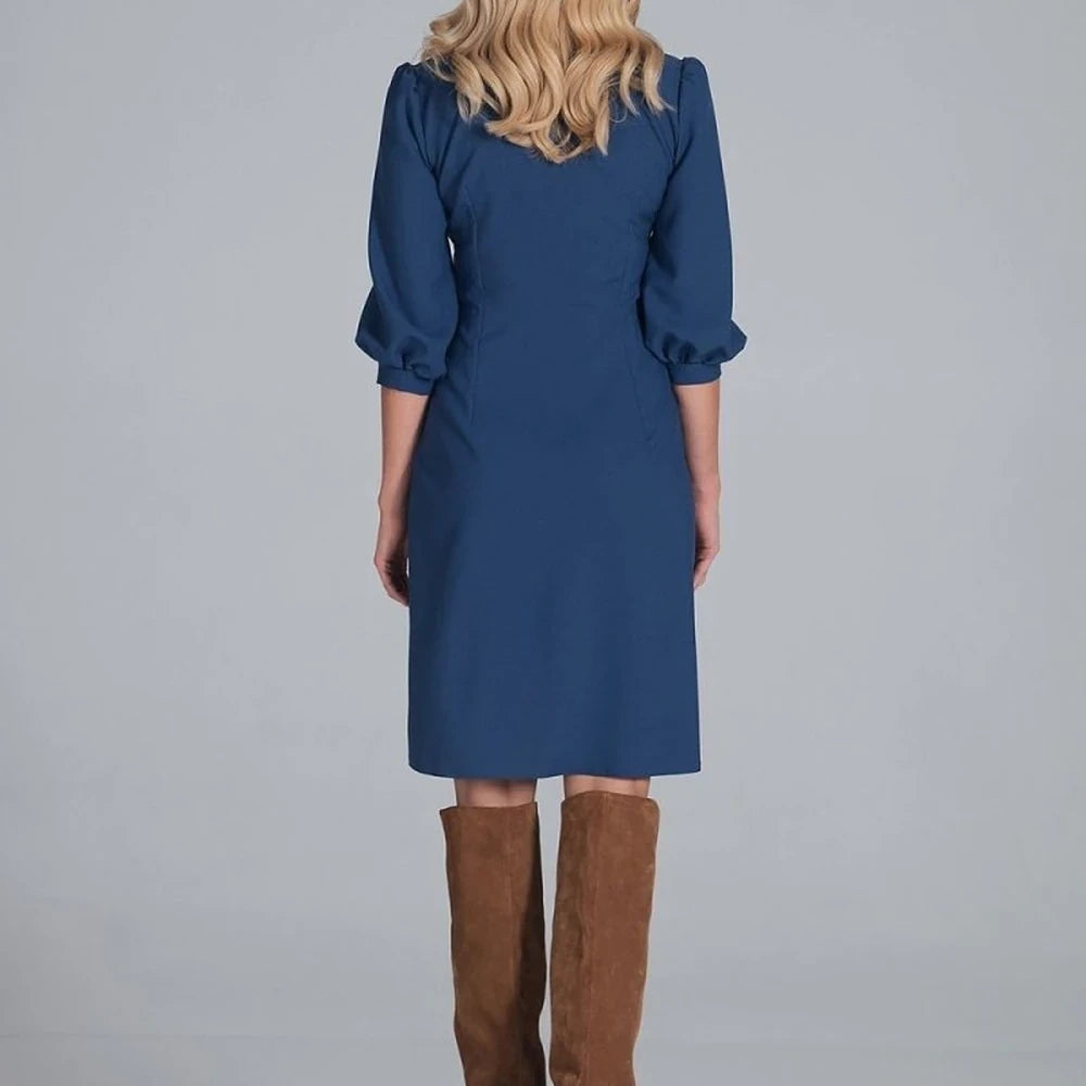 Midi Shirt Dress with Collar and 3/4 Sleeves