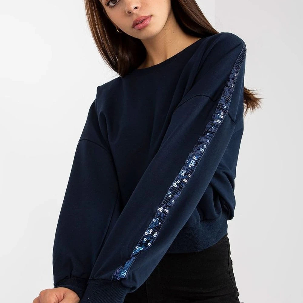 Sequined Sleeve Sweatshirt with Round Neck