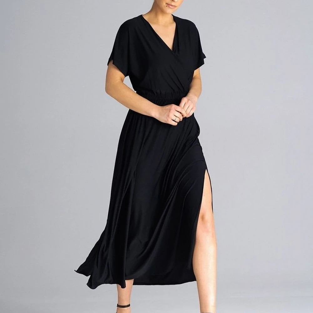 Flowy Overlapping Neckline Day Dress
