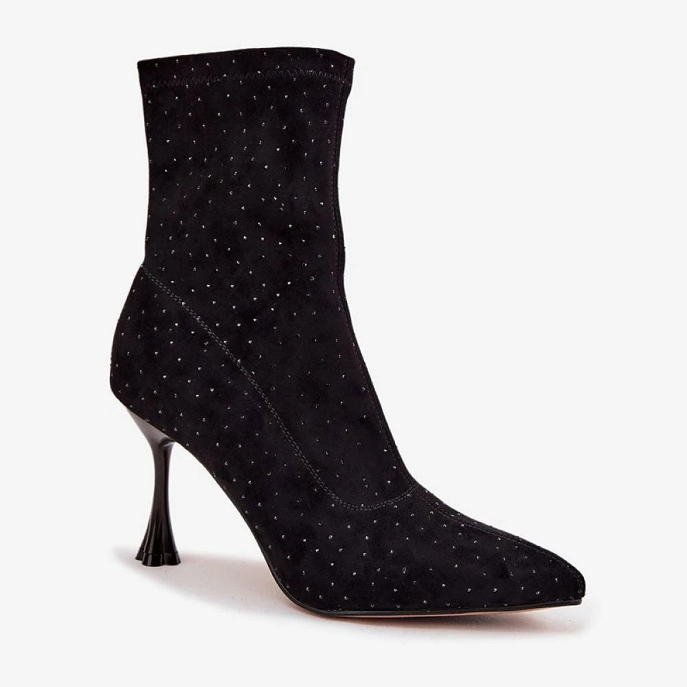 Women's Black Suede Heel Boots