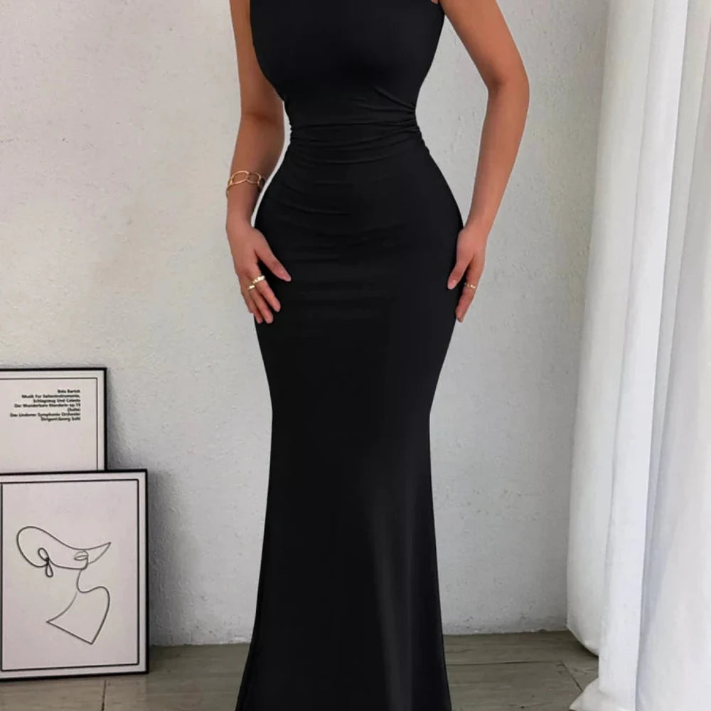 One-Shoulder Ruched Bodycon Maxi Dress