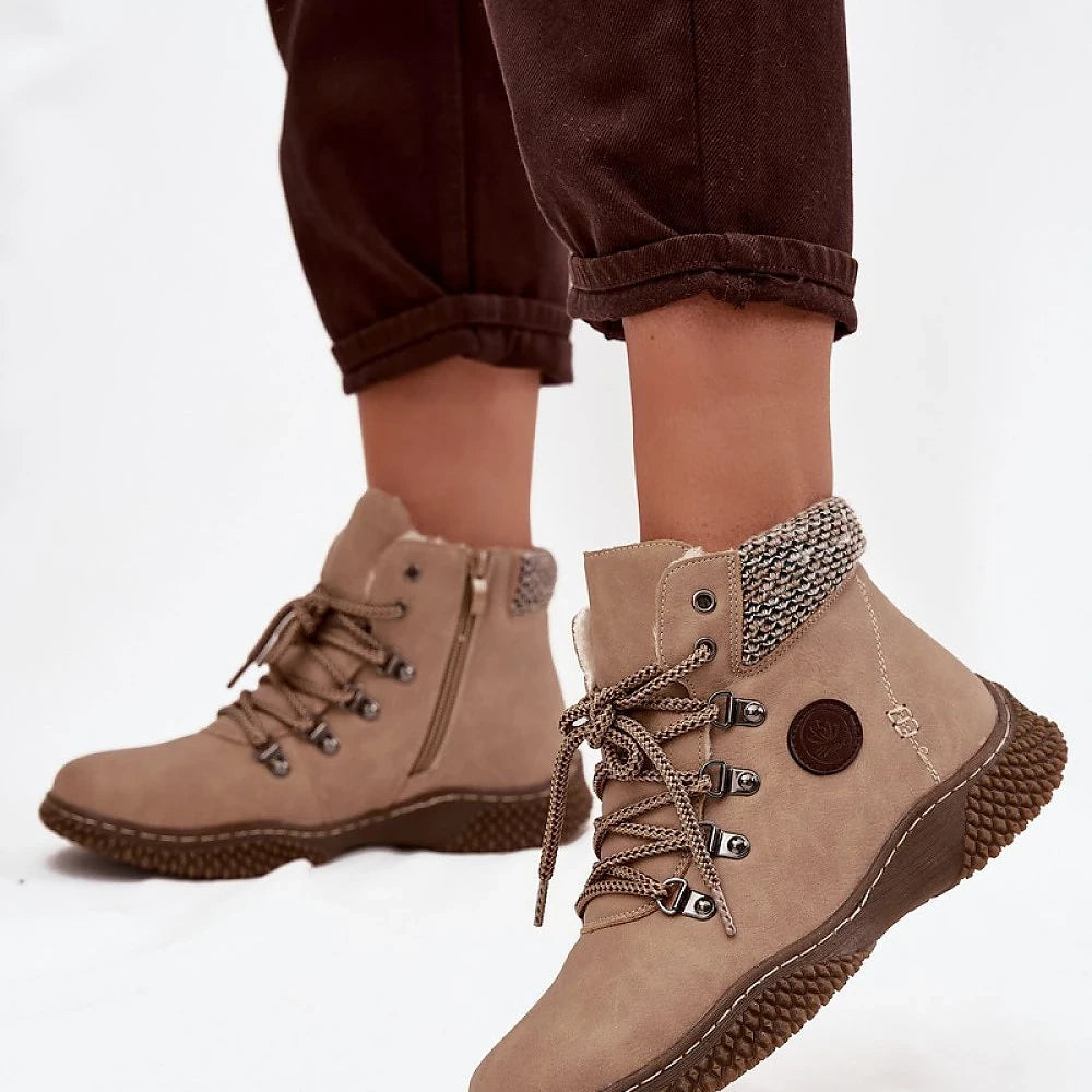 Women's Beige Fur Lined Ankle Boots