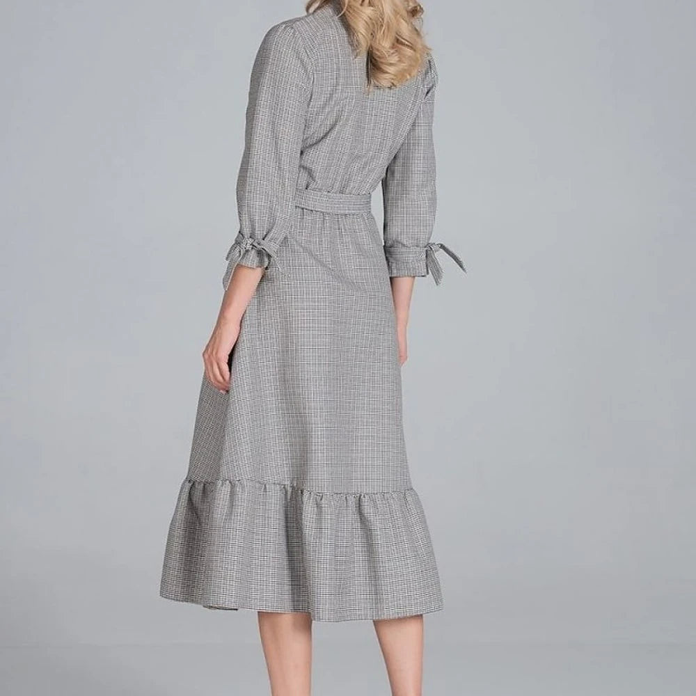 Maxi Dress Ruffle Hem V-Neck Buttoned