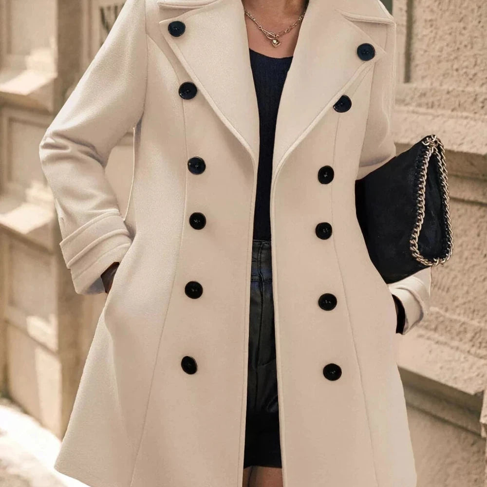 Double-Breasted Wool Blend Overcoat