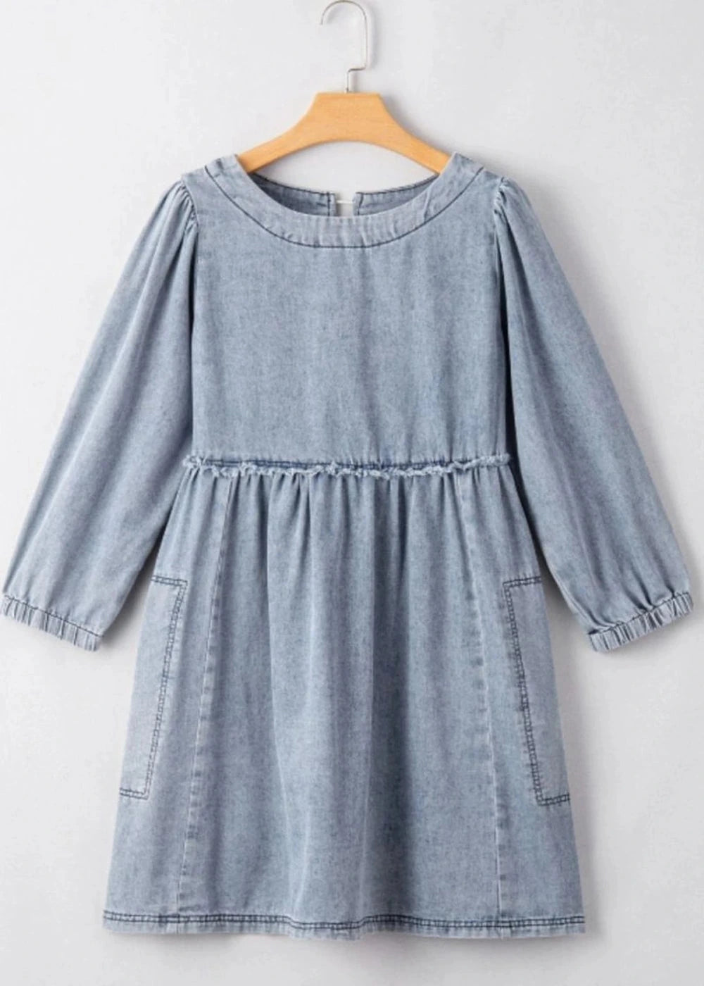 Cotton round neck balloon sleeve dress