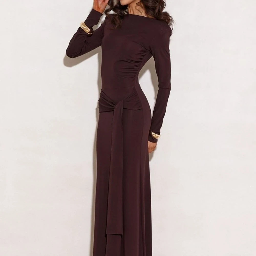 Elegant Long Sleeve Maxi Dress with Sash