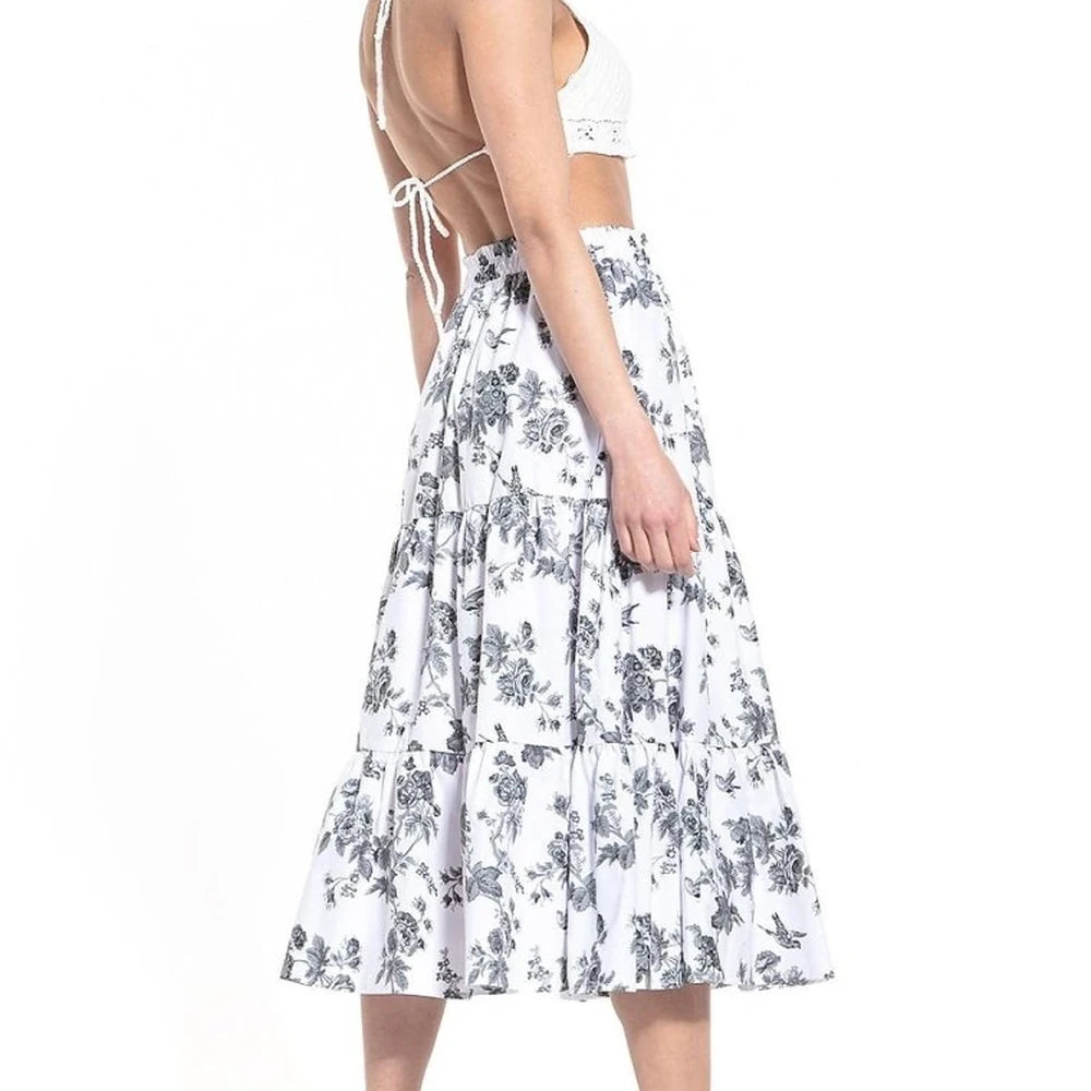 Floral Print Cotton Midi Skirt