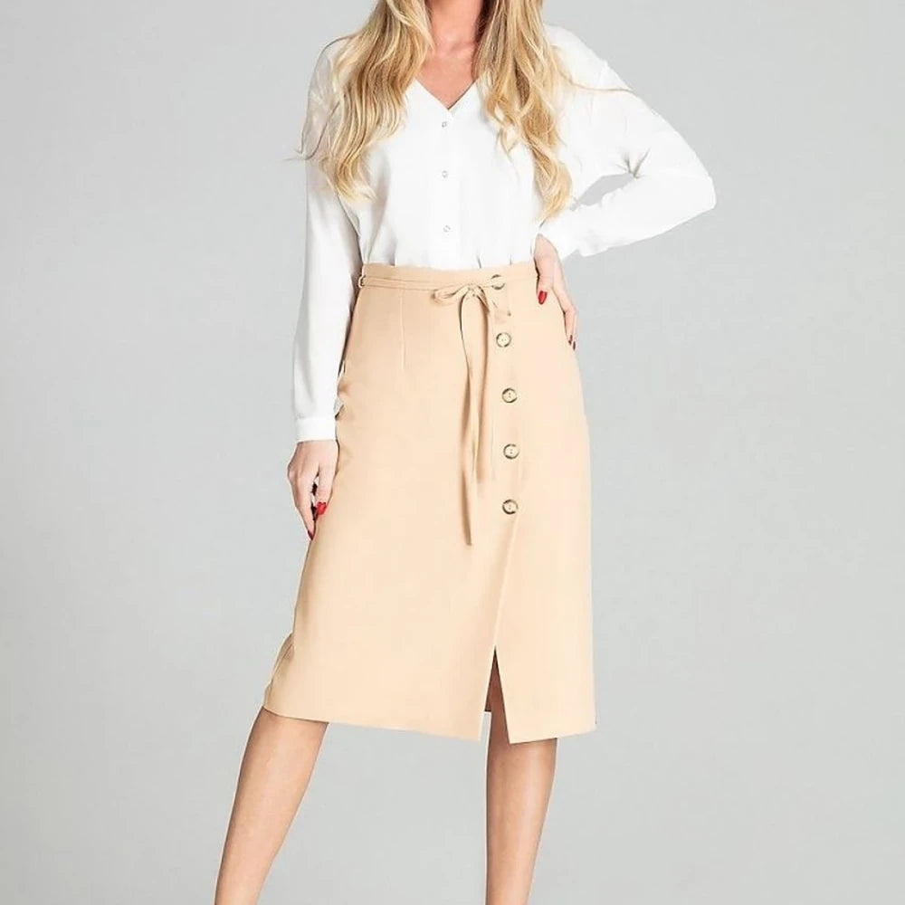 Checked Midi Skirt with Front Overlap