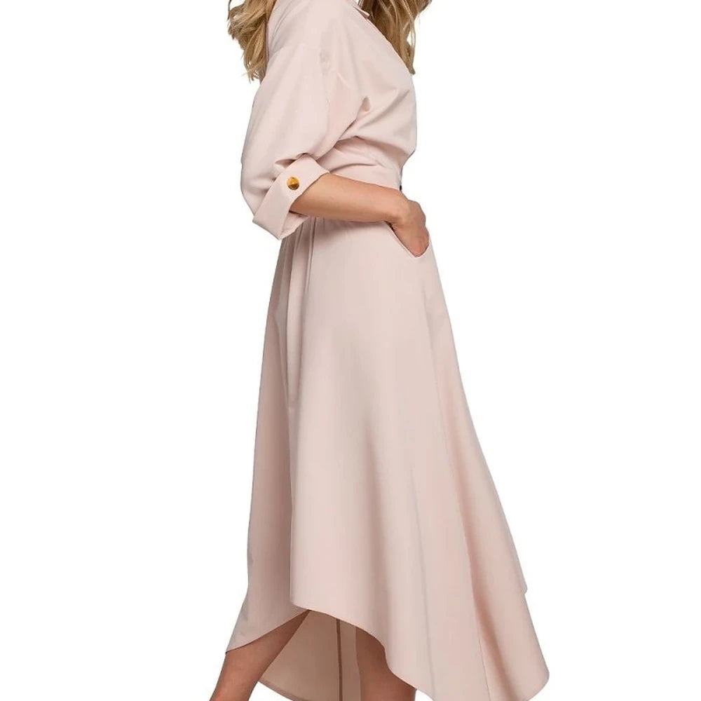 Elegant Day Dress with Asymmetrical Hem