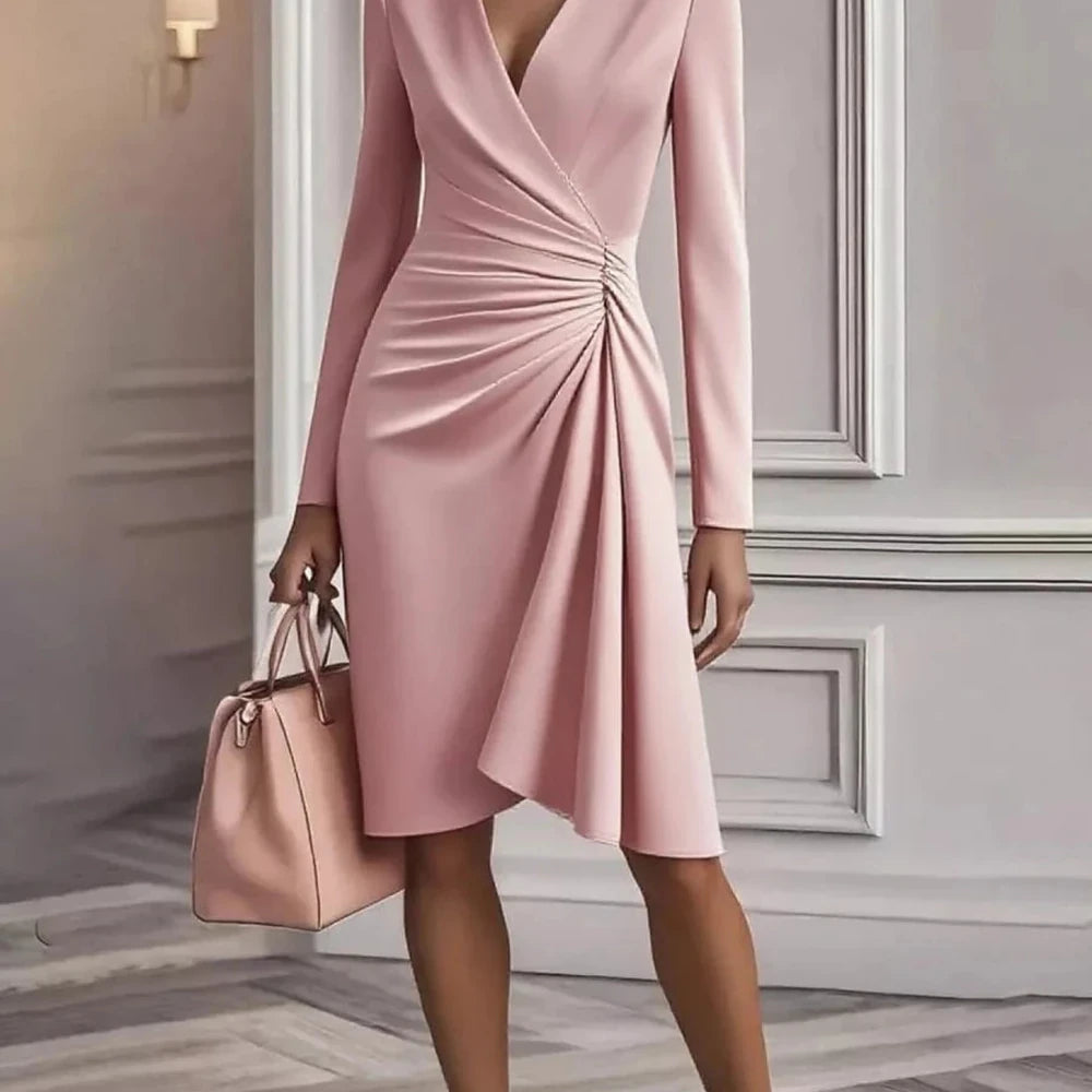 Ruched Surplice Long Sleeve Dress