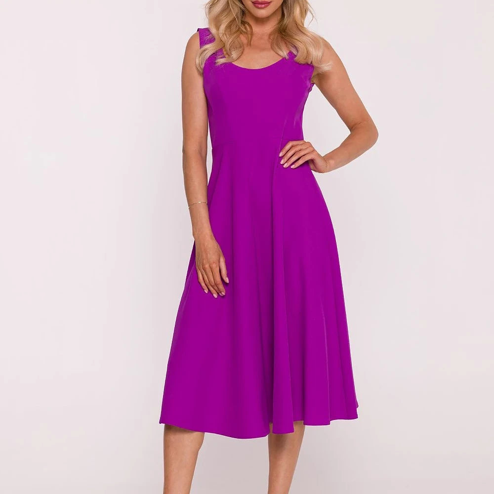 Flared Evening Dress with Round Neck