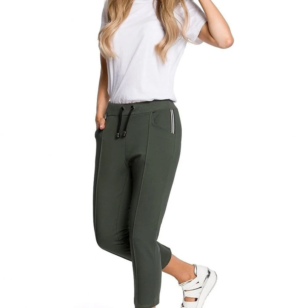 Women's Cotton Blend Trousers with Elastic Waist